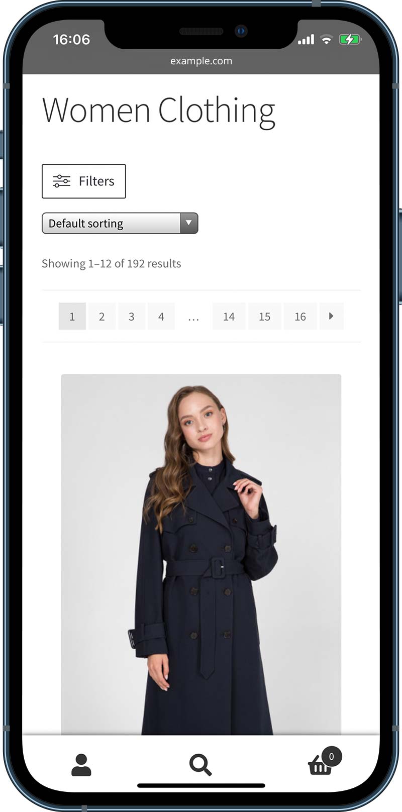 Example of the Filters button on Mobile devices